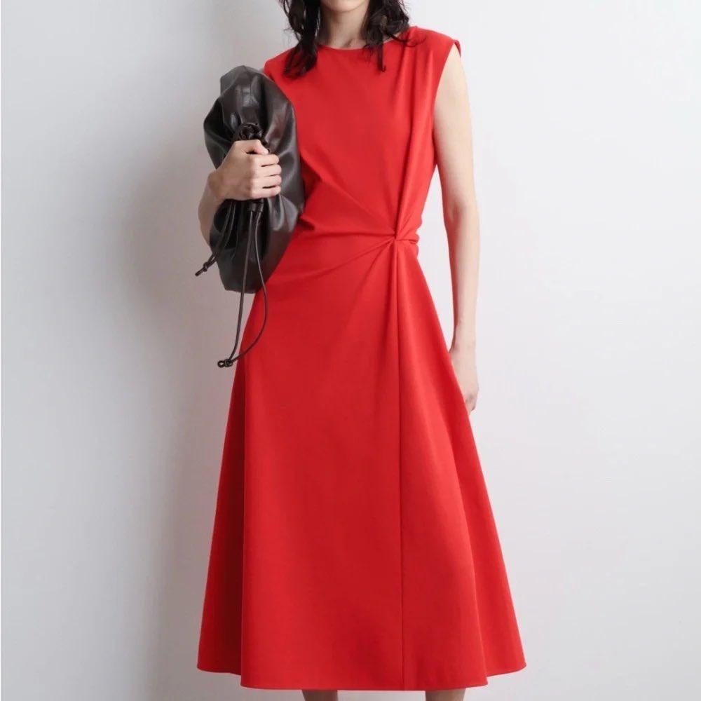 COS Red Twisted Waist Sleeveless Midi Dress Size L 1099472009